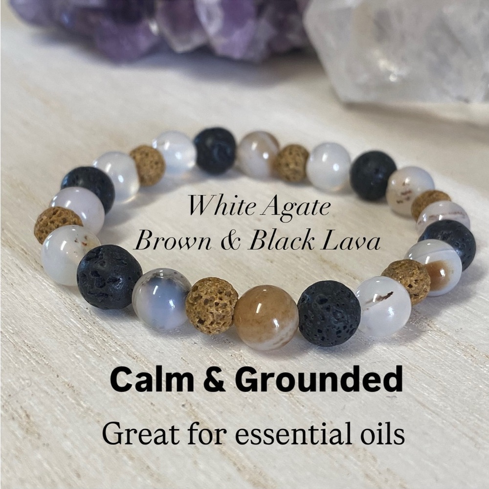 8 mm Agate & Lava Stone stretch Bracelet - Unisex
